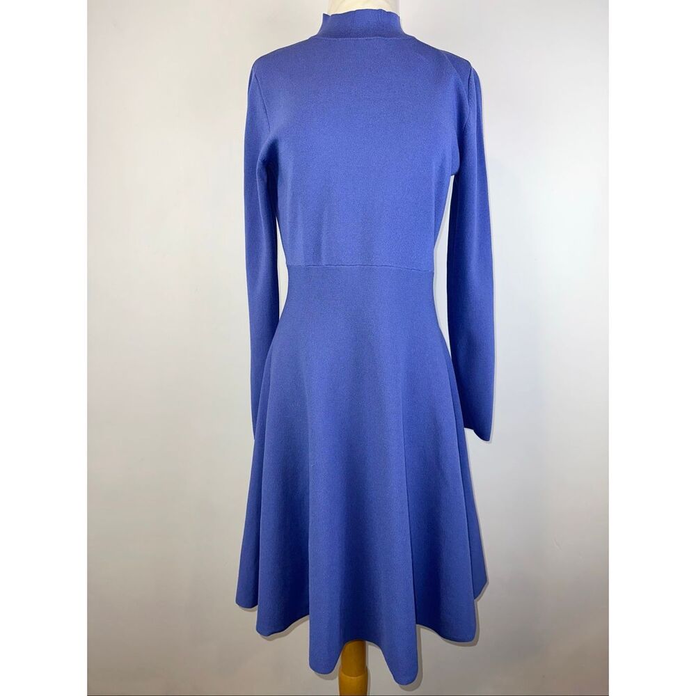 Ann Taylor Sz M Periwinkle Knit Dress Mock Neck Long Sleeve Fit and Flare